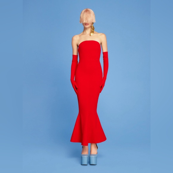 Solace London NWT Amara Midi Dress Strapless in Red - Picture 1 of 9